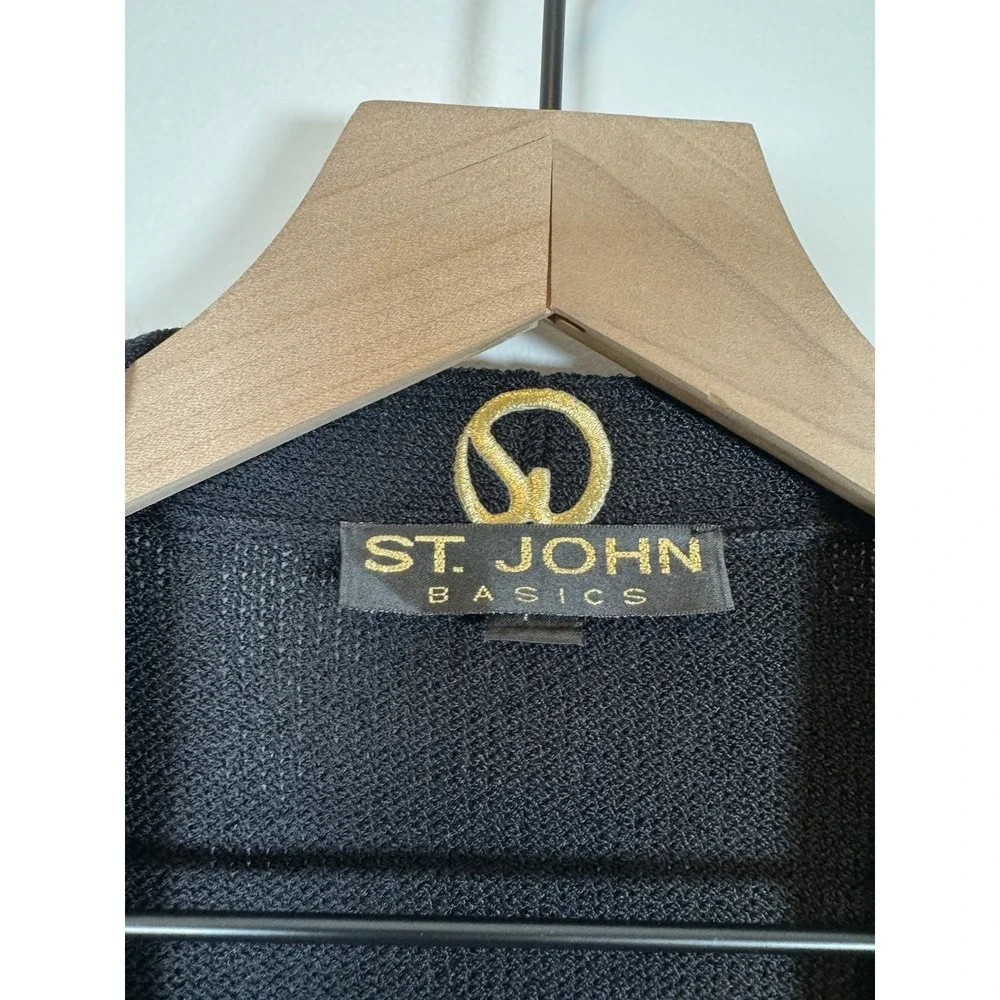 St. John Basics Black Women's Open Front Knit Cardigan / Gold Tone Hardware Sz P